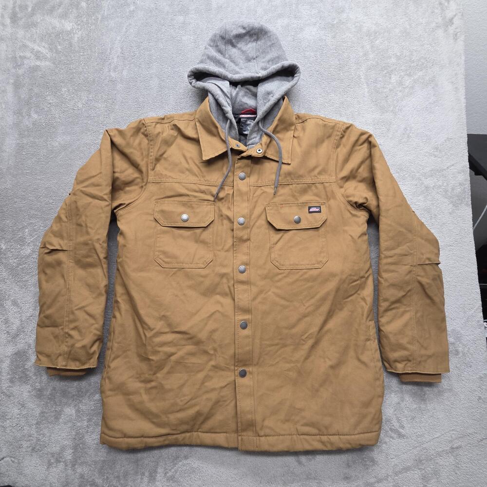 Dickies Jacket Mens L Brown Quilted Collared Hooded Lined Insulated Pockets